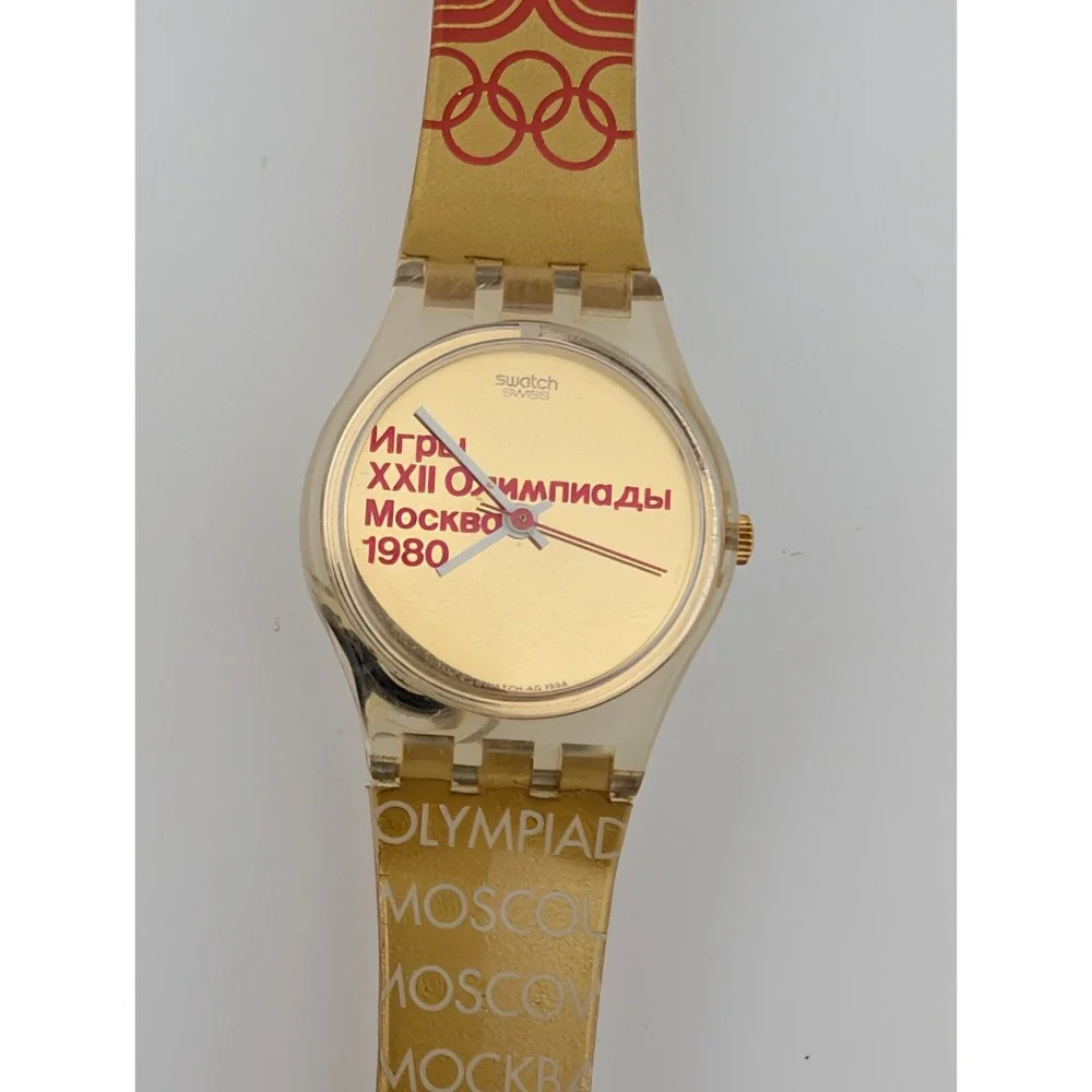 Swatch Moscow 1980 Olympic Women's Watch LZ103 AG1994 Gold Band- New Battery